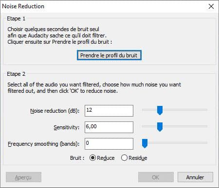 Réduction de bruit sur Audacity