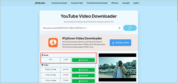Télécharger la musique avec YouTube Downloader yt1d