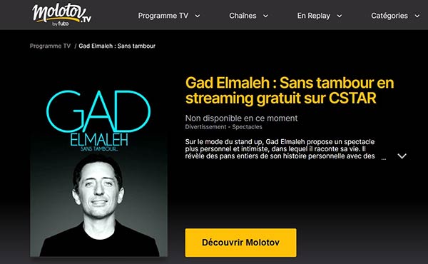 Télécharger Gad Elmaleh - sans tambour avec Molotov TV