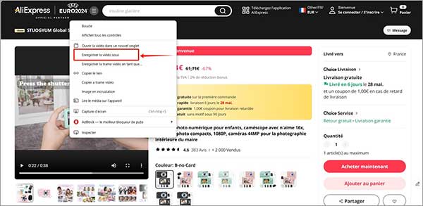Télécharger une vidéo AliExpress directement