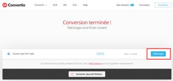 Télécharger le résultat avec Convertio
