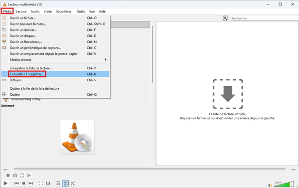 Ouvrir VLC et choisir Média