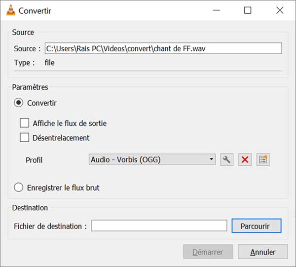 Convertir WAV en Ogg dans VLC